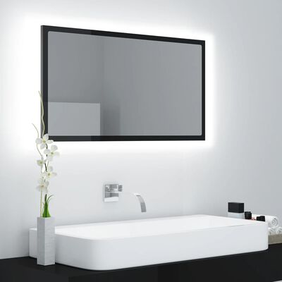vidaXL vannasistabas spogulis, LED, 80x8,5x37cm, spīdīgi melns, akrils