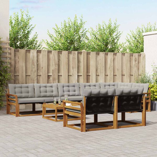 vidaXL Āra dīvānu komplekts ar spilvenu 9 pcs Dabīgs un gai&scaron;i pelēks