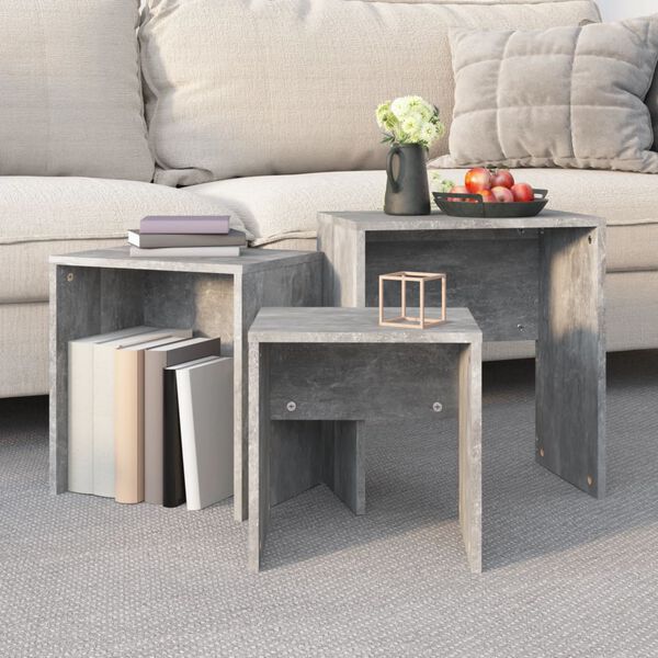 vidaXL kafijas galdiņi 3 gab. sabīdāmi betona pelēki inženierijas koks