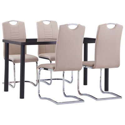 vidaXL virtuves galds un 4 krēsli, kapučīno krāsas mākslīgā āda