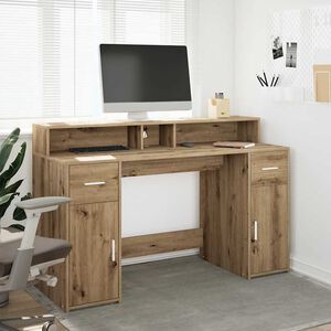 vidaXL rakstāmgalds, LED, koka krāsa, 140x55x91 cm, inženierijas koks