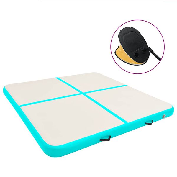 vidaXL piepū&scaron;ams vingro&scaron;anas paklājs ar pumpi, 200x200x10 cm, zaļ&scaron; PVC