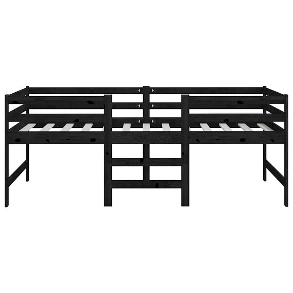 vidaXL vidēji augsta gulta, melna, priedes masīvkoks, 90x200 cm