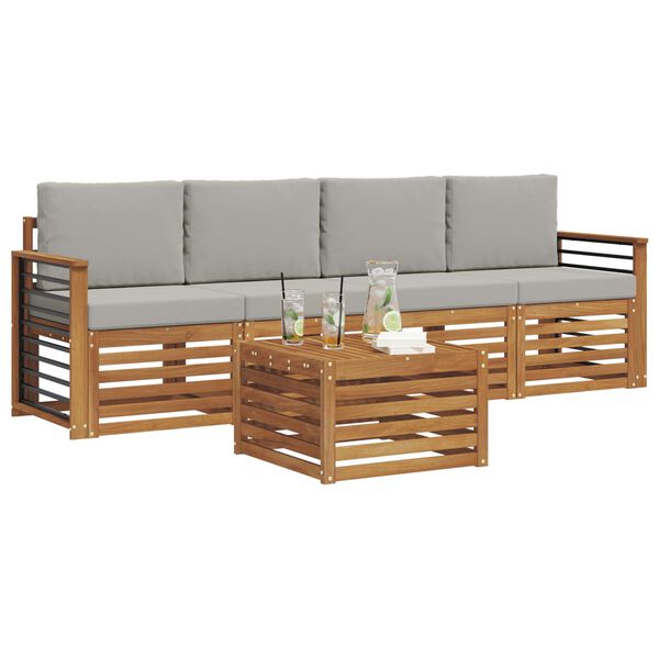 vidaXL Dīvāna komplekti ar spilvenu 5 pcs Dabīgs un gai&scaron;i pelēks