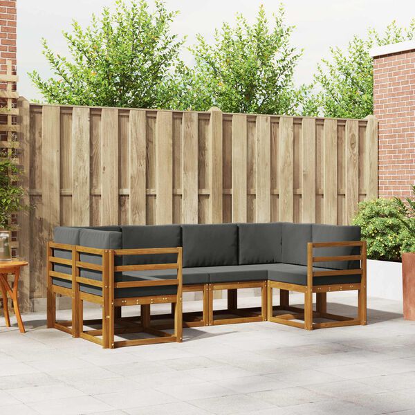 vidaXL Āra dīvānu komplekts ar spilvenu 6 pcs Dabisks un antracīts