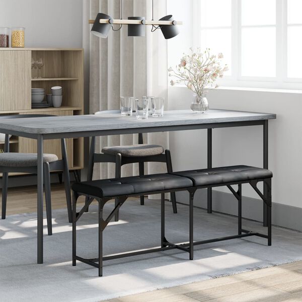 vidaXL ēdamistabas sols, melns, 124x32x45 cm, tērauds un mākslīgā āda
