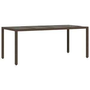 vidaXL dārza galds, stikla virsma, brūns, 190x90x75 cm, PE rotangpalma