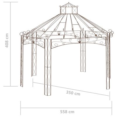 vidaXL dārza paviljons, 558x350x408 cm, antīki brūna dzelzs