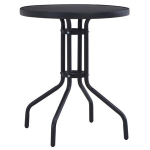 vidaXL dārza galds, melns, 80 cm, tērauds un stikls