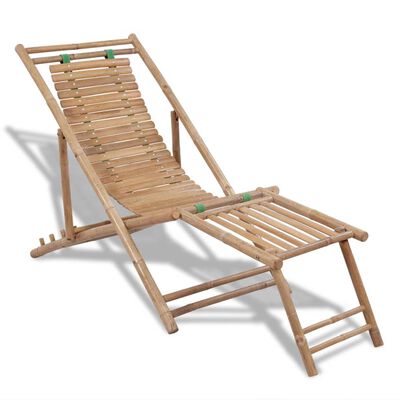 vidaXL pludmales krēsls ar kāju balstu, bambuss
