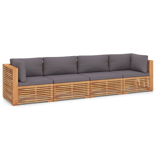 vidaXL četrvietīgs dārza dīvāns ar matračiem, masīvs tīkkoks