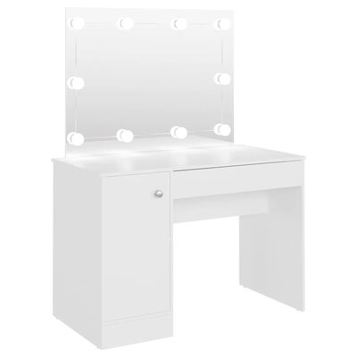 vidaXL kosmētikas galds ar LED gaismām, 110x55x145 cm, MDF, balts