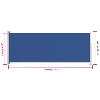 vidaXL izvelkama sānu markīze, 117x300 cm, zila