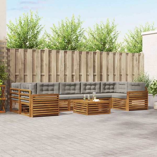 vidaXL Āra dīvānu komplekts ar spilvenu 8 pcs Dabīgs un gai&scaron;i pelēks