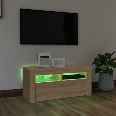 vidaXL TV galdiņš ar LED lampiņām, 90x35x40 cm, ozolkoka krāsā