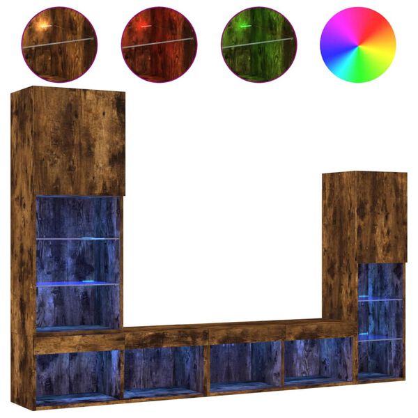 vidaXL 4-daļīgs TV skapī&scaron;u komplekts ar LED, ozola, inženierijas koks