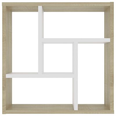 vidaXL sienas plaukts, balta un ozolkoka krāsa, 45,1x16x45,1 cm