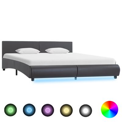 vidaXL gultas rāmis ar LED, pelēka mākslīgā āda, 180x200 cm