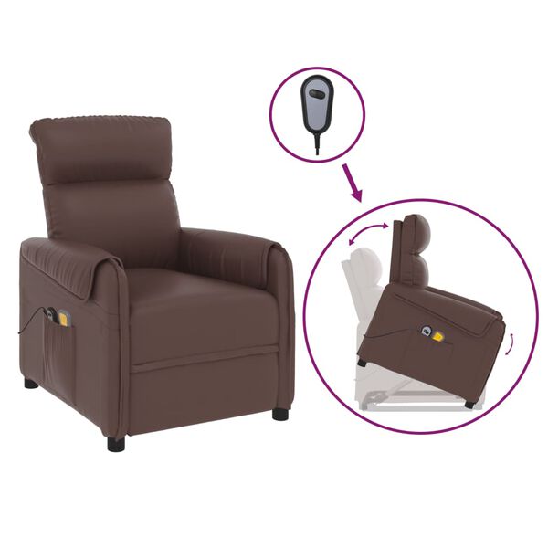 vidaXL masāžas krēsls, paceļams, brūna mākslīgā āda