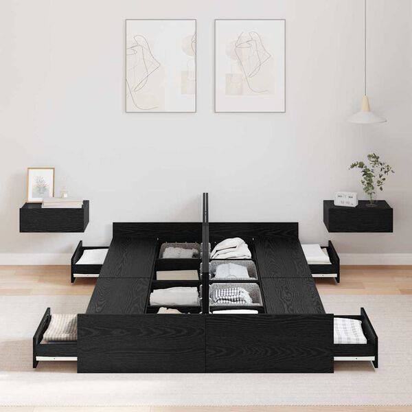 vidaXL Gultas ar uzglabāšanas vietu Melns ozolkoks 120 x 190 cm