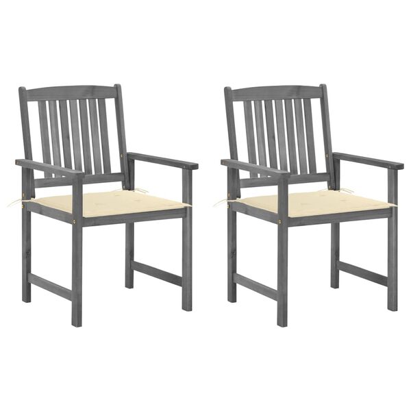 vidaXL dārza krēsli ar matračiem, 2 gab., akācijas masīvkoks, pelēki