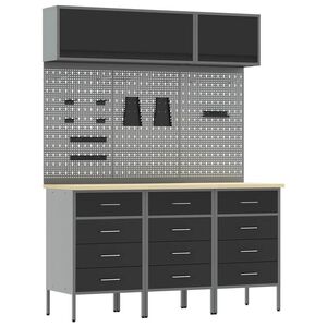 vidaXL Darba skapju komplekts ar atvilktni ar uzglabā&scaron;anu 8 pcs Melna