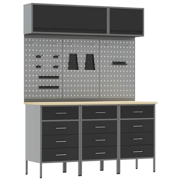 vidaXL Darba skapju komplekts ar atvilktni ar uzglabā&scaron;anu 8 pcs Melna