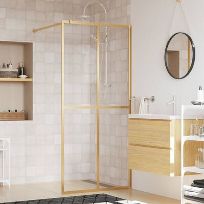 vidaXL dušas siena, caurspīdīgs ESG stikls, 80x195 cm, zeltaina