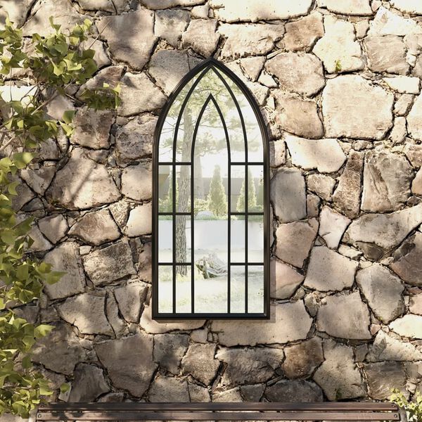 vidaXL dārza spogulis, melns, 100x45 cm, dzelzs, izmanto&scaron;anai ārā