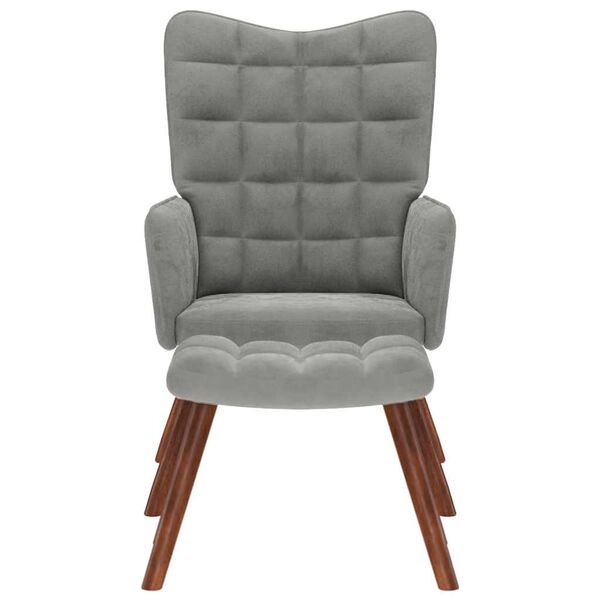 vidaXL atpūtas krēsls ar tabureti, gai&scaron;i pelēks samts