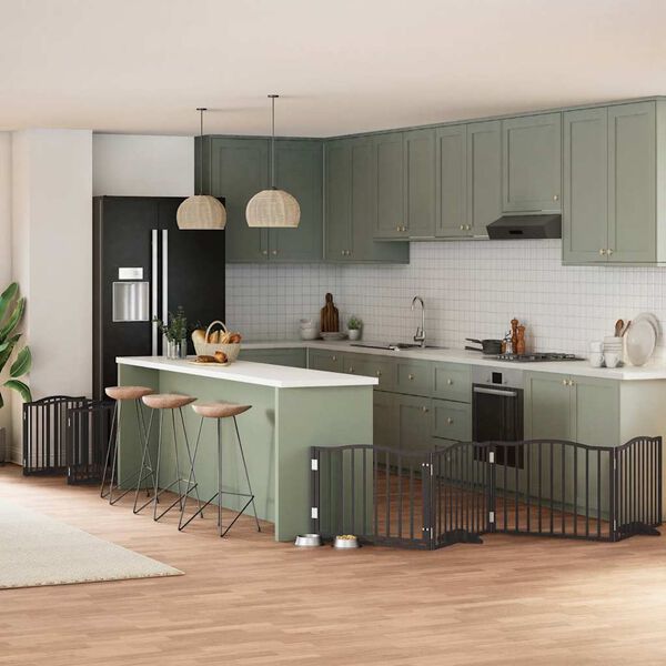 vidaXL suņu vārti ar durvīm, salokāmi, 12 paneļi, 960 cm, papeles koks