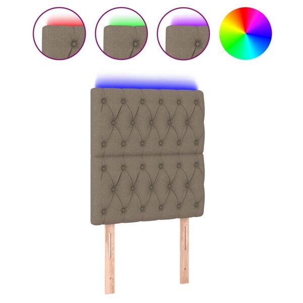 vidaXL gultas galvgalis ar LED, 80x7x118/128 cm, pelēkbrūns audums