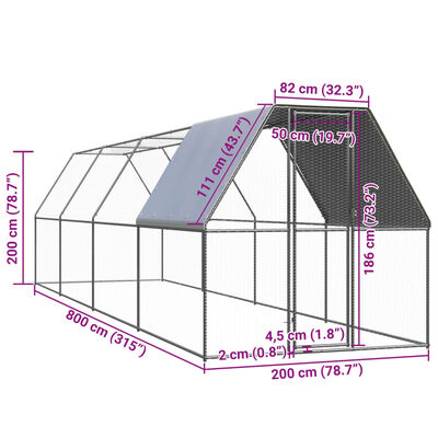 vidaXL vistu būris, 2x8x2 m, cinkots tērauds