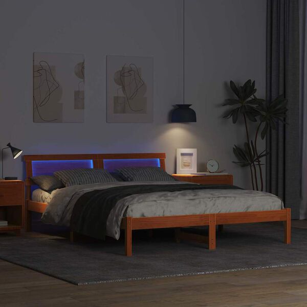 vidaXL Gultas rāmis Vaks brūns 150 x 200 cm Ciets priedes koks