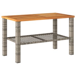 vidaXL dārza galds, 70x38x42 cm, pelēka PE rotangpalma, akācijas koks
