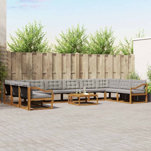 vidaXL Āra dīvānu komplekts ar spilvenu 11 pcs Dabīgs un gai&scaron;i pelēks