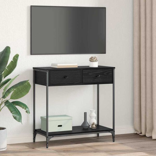 vidaXL Konsoles galds ar atvilktni Melns ozolkoks 75 x 34,5 x 75 cm