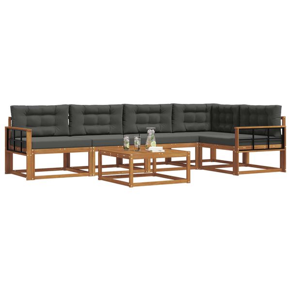 vidaXL Āra dīvānu komplekts ar spilvenu 6 pcs Dabisks un antracīts