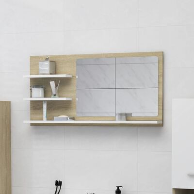 vidaXL vannasistabas spogulis, baltā un ozolkoka krāsā, 90x10,5x45 cm