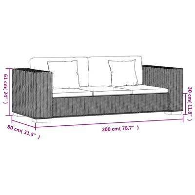 vidaXL trīsvietīgs dīvāns, 8 gab., īsta rotangpalma