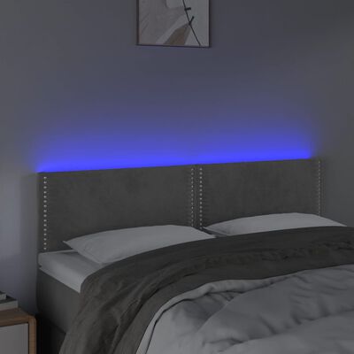 vidaXL gultas galvgalis ar LED, 144x5x78/88 cm, gaiši pelēks samts