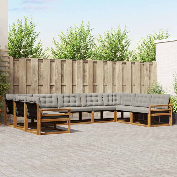 vidaXL Āra dīvānu komplekts ar spilvenu 9 pcs Dabīgs un gai&scaron;i pelēks