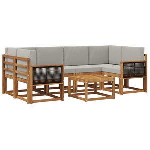 vidaXL Āra dīvānu komplekts ar spilvenu 5 pcs Dabīga un gai&scaron;i pelēka