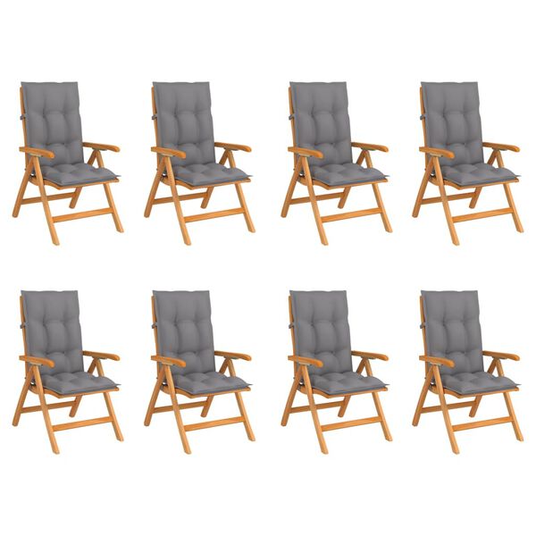 vidaXL dārza krēsli ar matračiem, atgāžami, 8 gab., masīvs tīkkoks