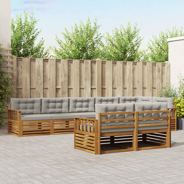 vidaXL Āra dīvānu komplekts ar spilvenu 8 pcs Dabīgs un gai&scaron;i pelēks