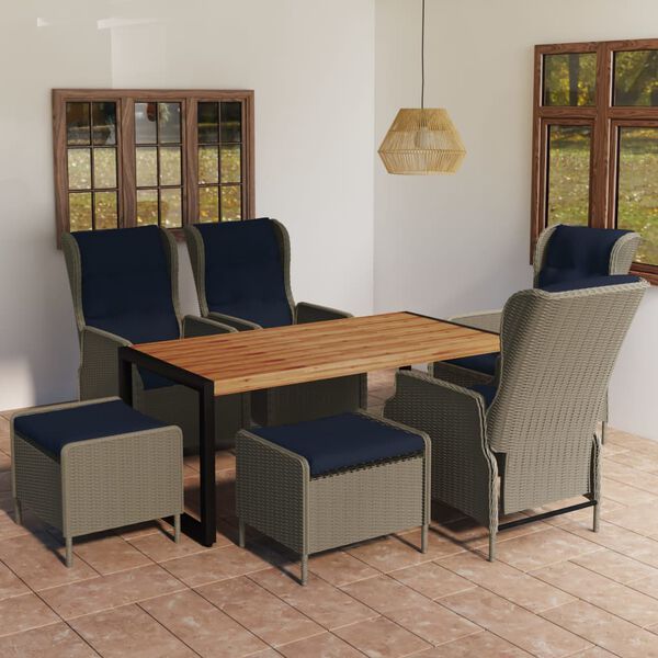 vidaXL 7-daļīgs dārza mēbeļu komplekts, brūns