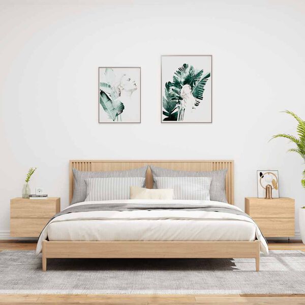 vidaXL sienas naktsskapīši ar LED apgaismojumu, 2 gab., ozola krāsa