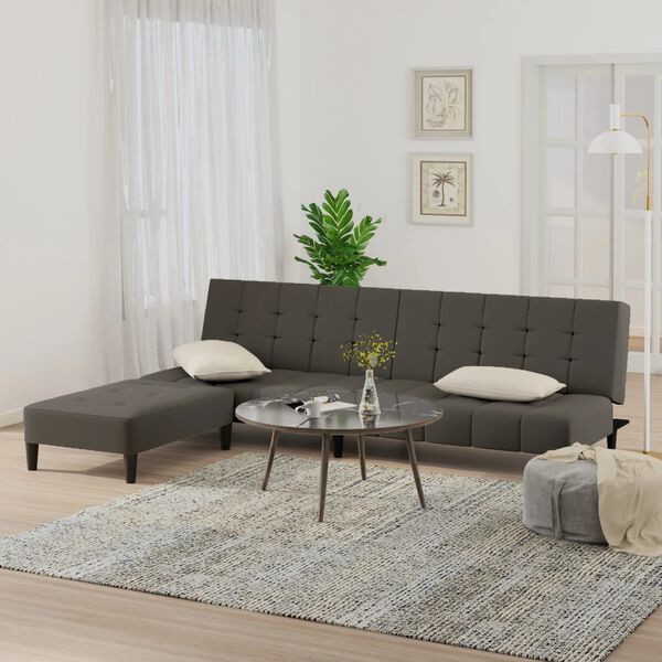 vidaXL 2-vietīga dīvāngulta ar kājsoliņu, tum&scaron;i pelēks samts