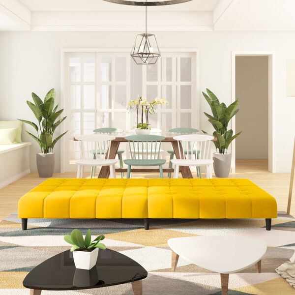vidaXL 2-vietīga dīvāngulta, dzeltens samts