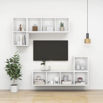 vidaXL sienas TV skapītis, balts, 37x37x107cm, skaidu plāksne